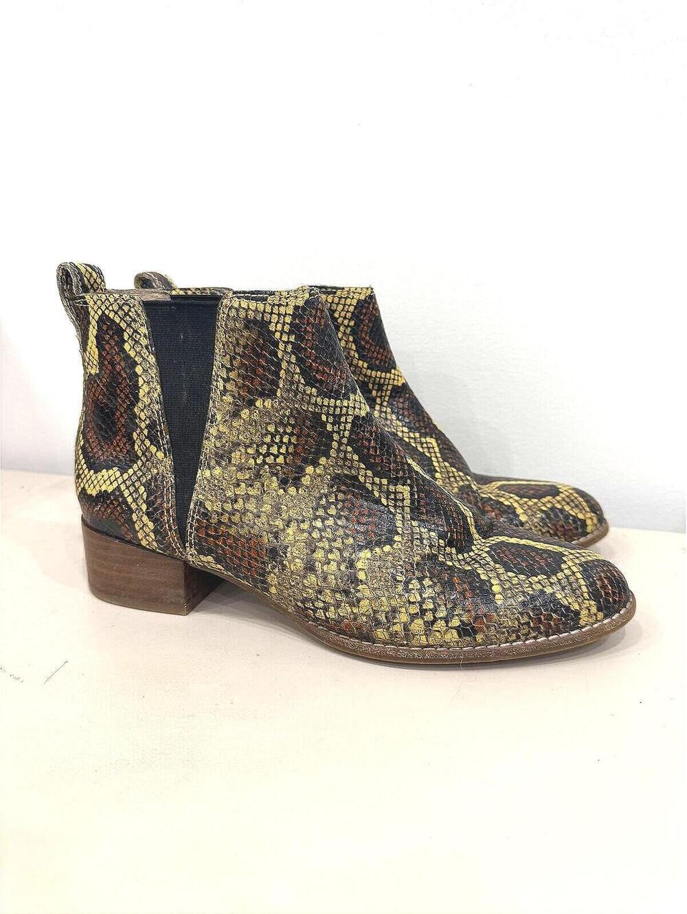 Madewell 8.5 Python Print Leather Ankle Boots Block Heel Booties